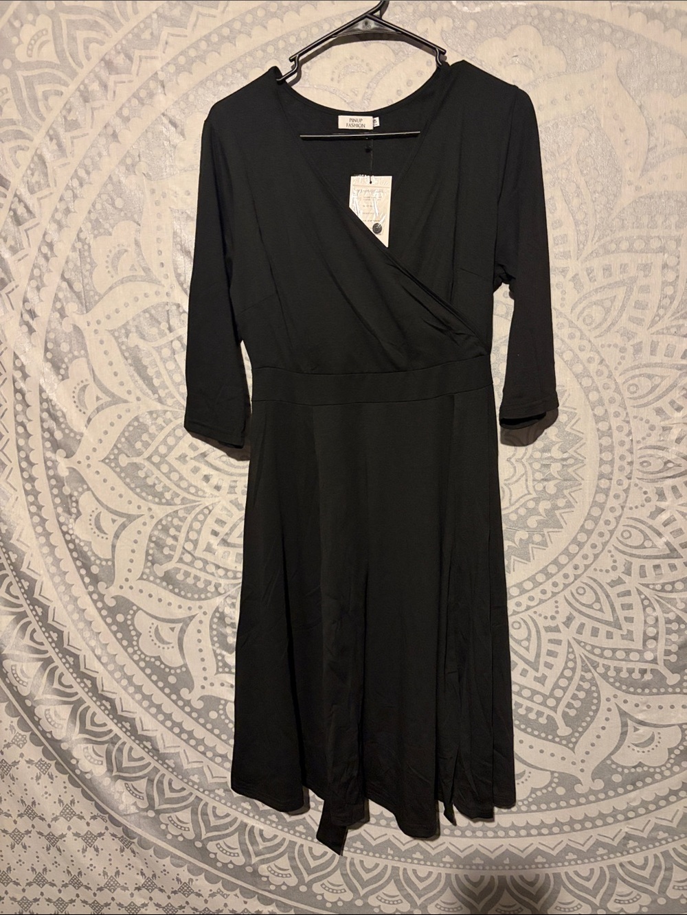Pinup Fashion Black Faux Wrap Midi Dress NWT Size 14W
